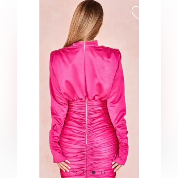 House of CB Giorgiana Hot Pink Satin Draped Mini Dress - Picture 3 of 16